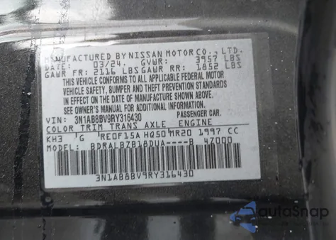 2024 Nissan Sentra S Xtronic Cvt from USA, damaged, VIN 3N1AB8BV9RY316430